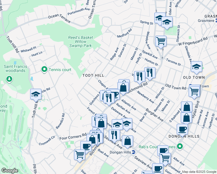 map of restaurants, bars, coffee shops, grocery stores, and more near 16 Chapin Avenue in Staten Island