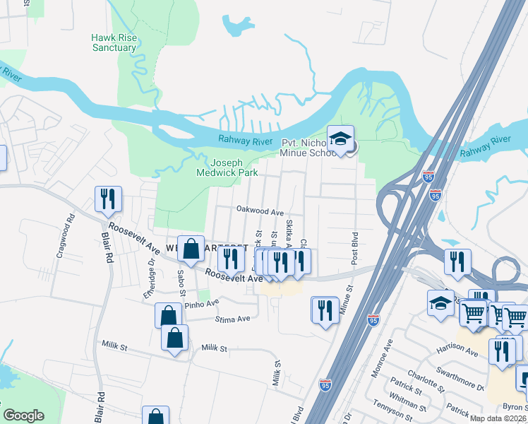 map of restaurants, bars, coffee shops, grocery stores, and more near 95 Hermann Street in Carteret