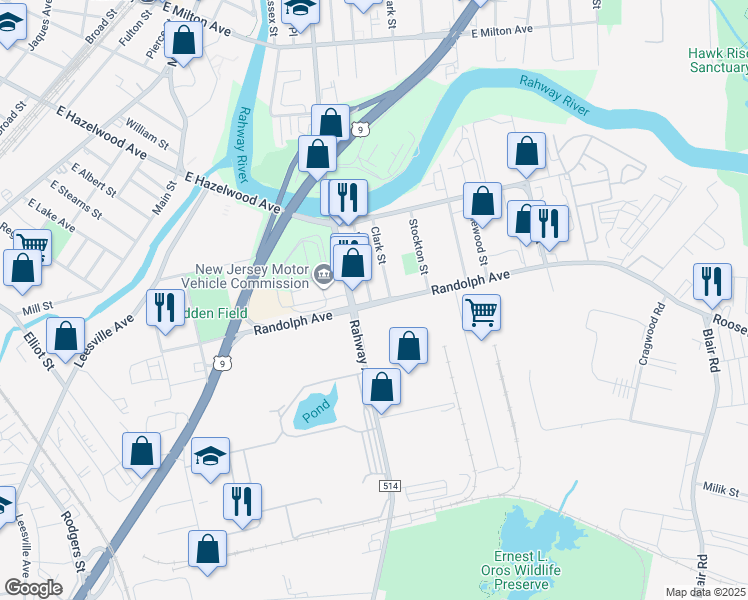 map of restaurants, bars, coffee shops, grocery stores, and more near 910 Randolph Avenue in Rahway