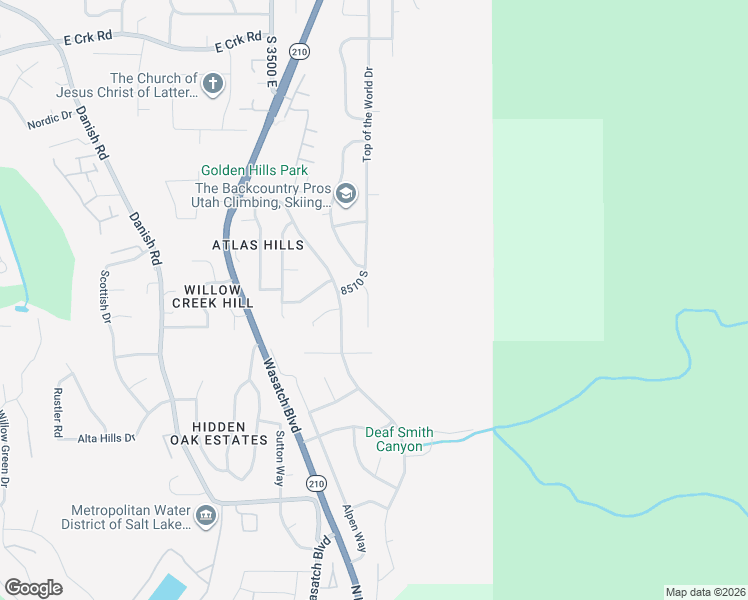 map of restaurants, bars, coffee shops, grocery stores, and more near 8535 Top of the World Circle in Cottonwood Heights