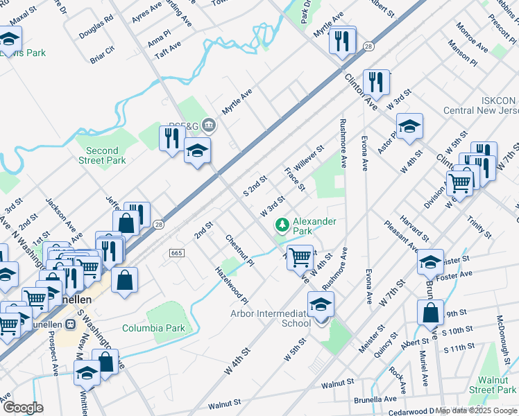 map of restaurants, bars, coffee shops, grocery stores, and more near 1648 West 3rd Street in Piscataway