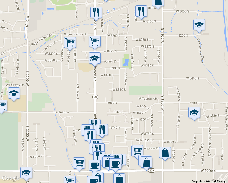 map of restaurants, bars, coffee shops, grocery stores, and more near 1589 W 8510 S in West Jordan