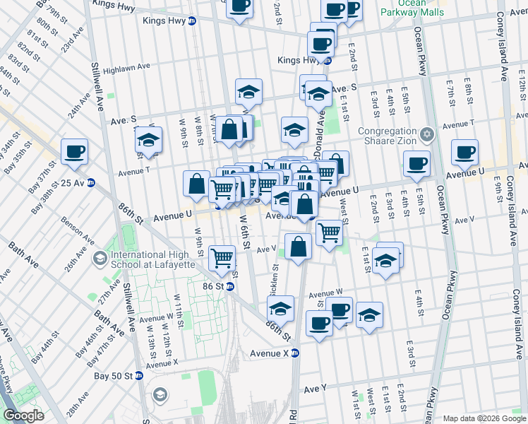 map of restaurants, bars, coffee shops, grocery stores, and more near 334 Van Sicklen Street in Brooklyn