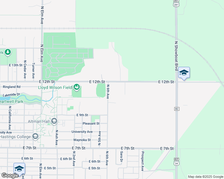 map of restaurants, bars, coffee shops, grocery stores, and more near 1100 North 6th Avenue in Hastings