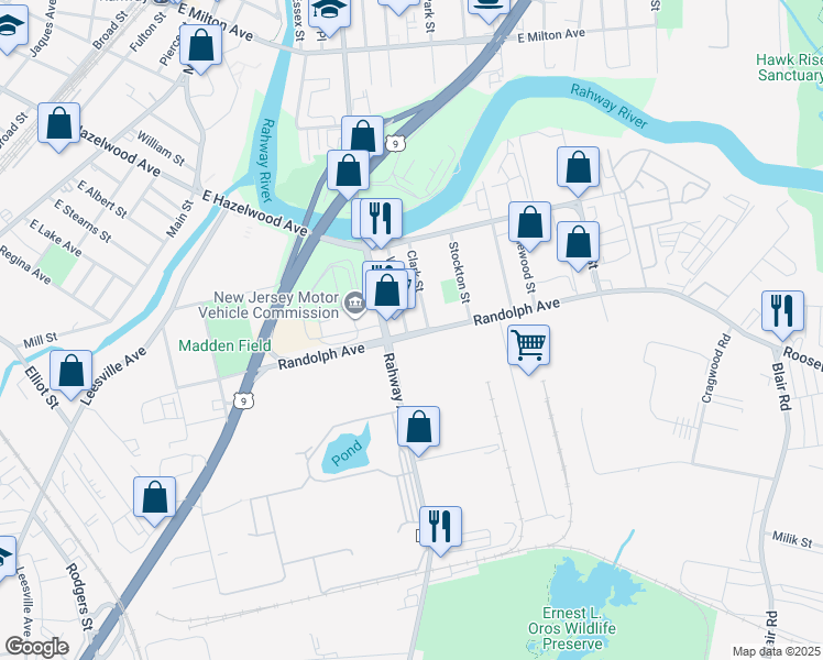 map of restaurants, bars, coffee shops, grocery stores, and more near 910 Randolph Avenue in Rahway