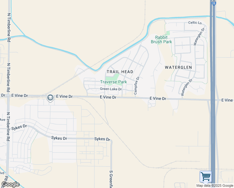 map of restaurants, bars, coffee shops, grocery stores, and more near 3343 Green Lake Drive in Fort Collins