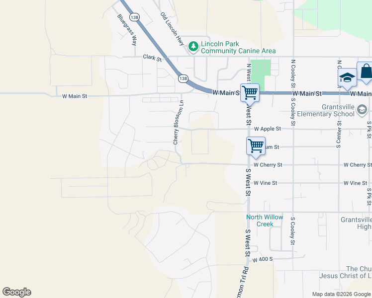 map of restaurants, bars, coffee shops, grocery stores, and more near 153 South Liberty Landing in Grantsville