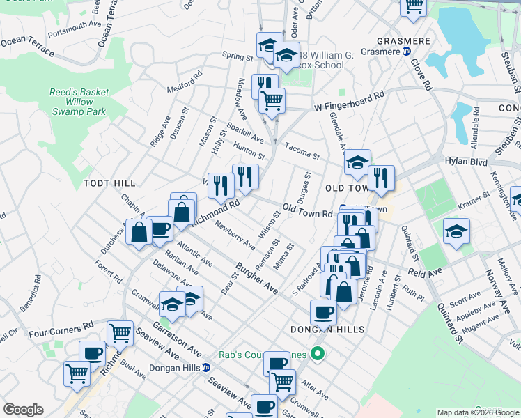 map of restaurants, bars, coffee shops, grocery stores, and more near 14 Divine Street in Staten Island