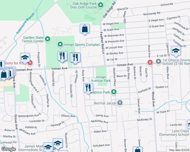 map of restaurants, bars, coffee shops, grocery stores, and more near 10 Amherst Street in Edison