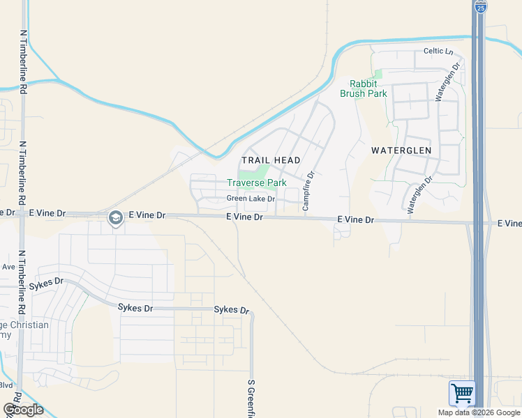 map of restaurants, bars, coffee shops, grocery stores, and more near 3337 Green Lake Drive in Fort Collins