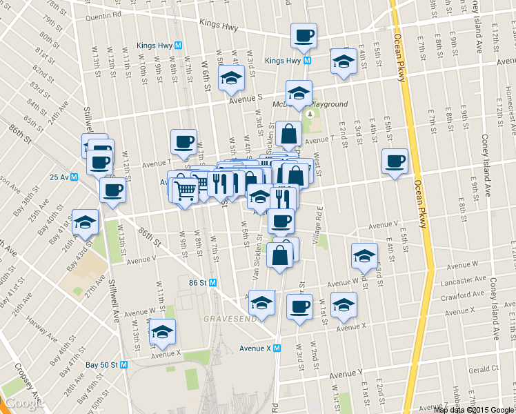 map of restaurants, bars, coffee shops, grocery stores, and more near 334 Van Sicklen Street in Brooklyn