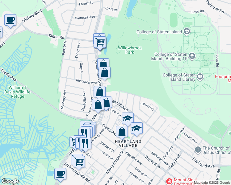 map of restaurants, bars, coffee shops, grocery stores, and more near 27 Orbit Lane in Staten Island