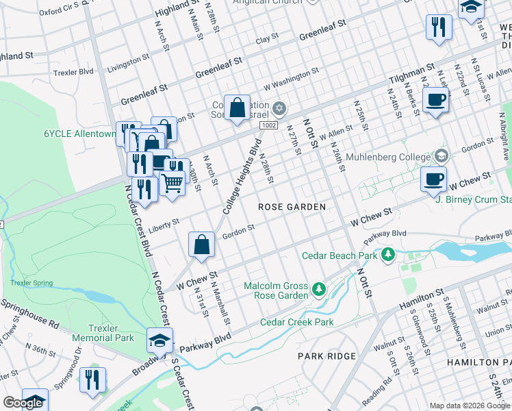 map of restaurants, bars, coffee shops, grocery stores, and more near 413 North Main Street in Allentown