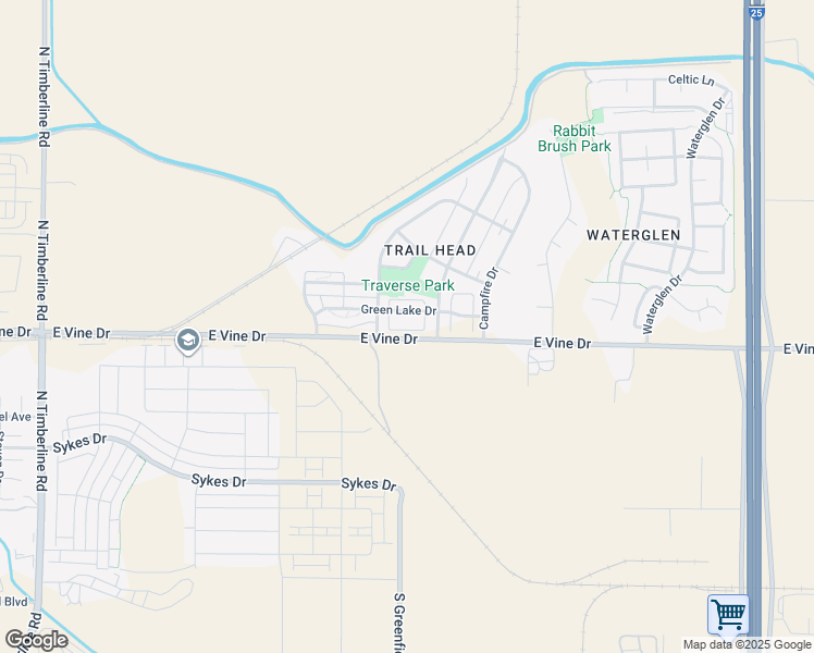 map of restaurants, bars, coffee shops, grocery stores, and more near 3337 Green Lake Drive in Fort Collins