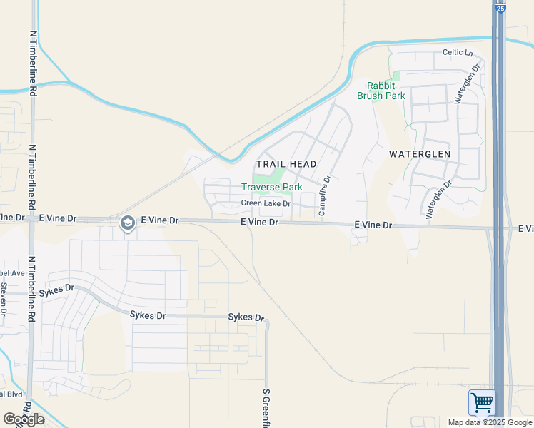 map of restaurants, bars, coffee shops, grocery stores, and more near 3325 Green Lake Drive in Fort Collins