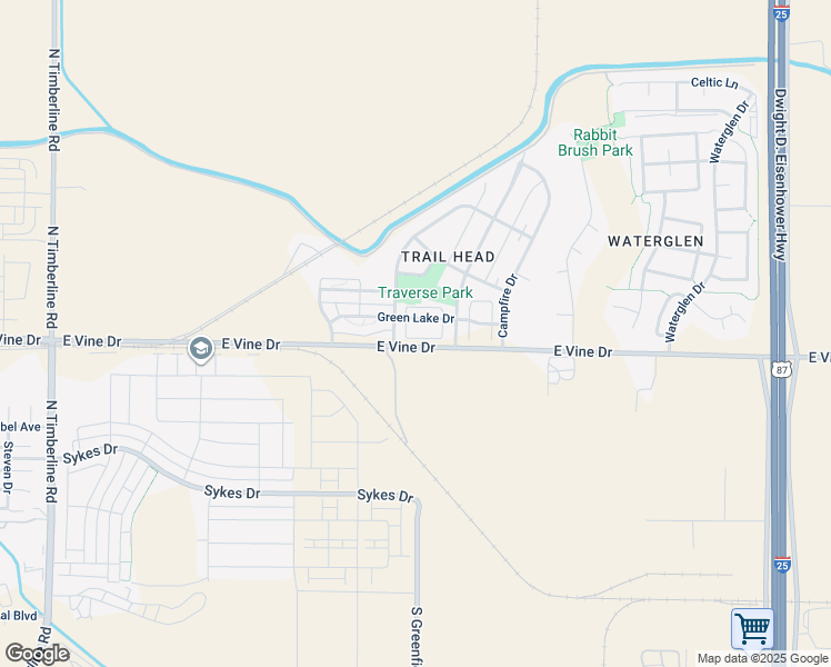 map of restaurants, bars, coffee shops, grocery stores, and more near 3325 Green Lake Drive in Fort Collins