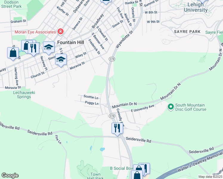 map of restaurants, bars, coffee shops, grocery stores, and more near 2235 Koehler Drive in Bethlehem