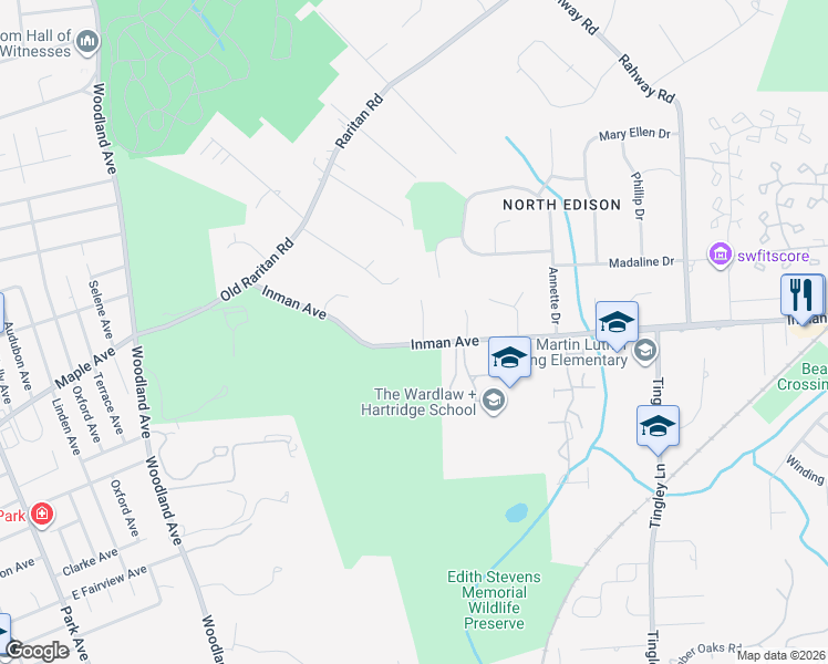 map of restaurants, bars, coffee shops, grocery stores, and more near 1320 Inman Avenue in Edison