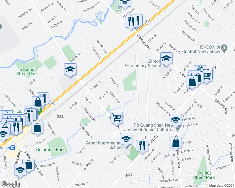 map of restaurants, bars, coffee shops, grocery stores, and more near 1615 Mabel Street in Piscataway