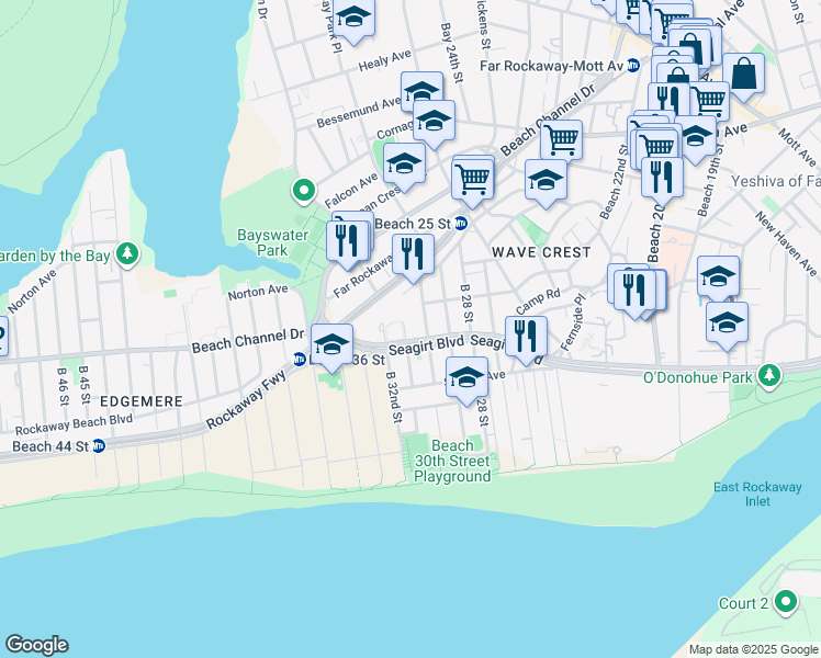 map of restaurants, bars, coffee shops, grocery stores, and more near in Queens