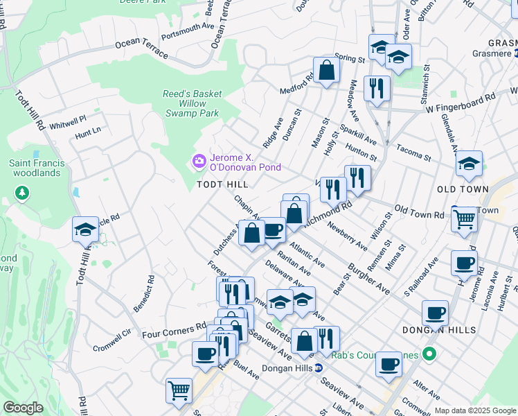 map of restaurants, bars, coffee shops, grocery stores, and more near 16 Chapin Avenue in Staten Island