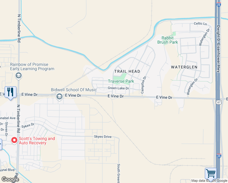 map of restaurants, bars, coffee shops, grocery stores, and more near 744 Wagon Trail Road in Fort Collins