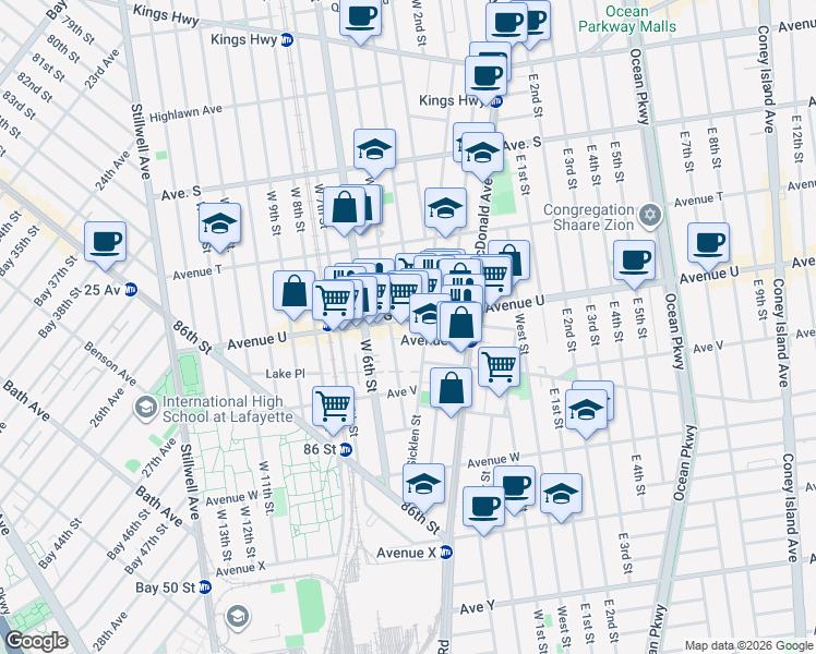 map of restaurants, bars, coffee shops, grocery stores, and more near 334 Van Sicklen Street in Brooklyn