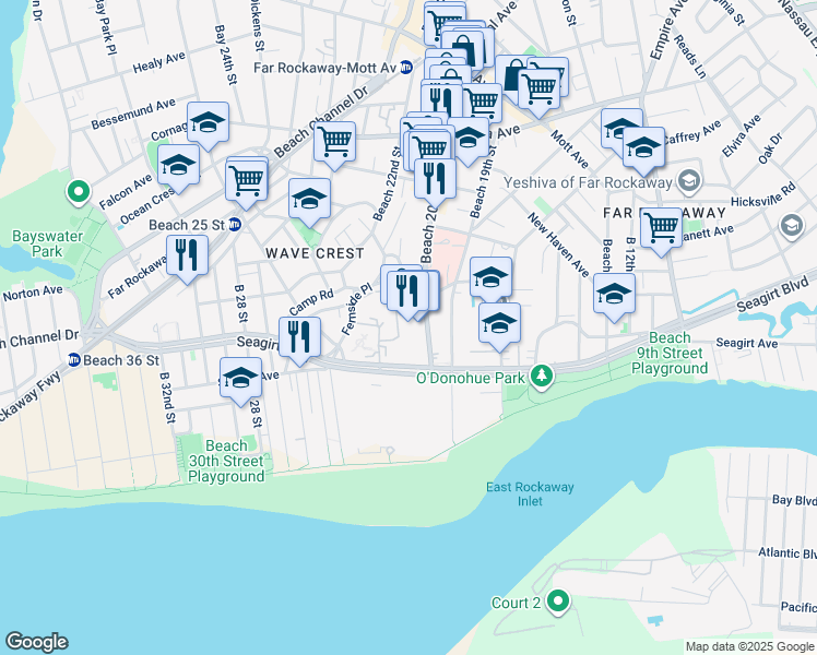 map of restaurants, bars, coffee shops, grocery stores, and more near 20-6 Seagirt Boulevard in Queens