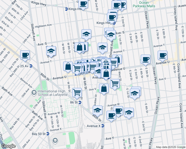 map of restaurants, bars, coffee shops, grocery stores, and more near 334 Van Sicklen Street in Brooklyn