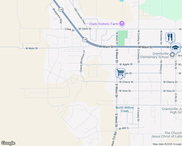 map of restaurants, bars, coffee shops, grocery stores, and more near 145 South Liberty Landing in Grantsville