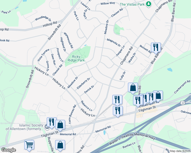 map of restaurants, bars, coffee shops, grocery stores, and more near 1121 Linden Hollow Lane in Lehigh County