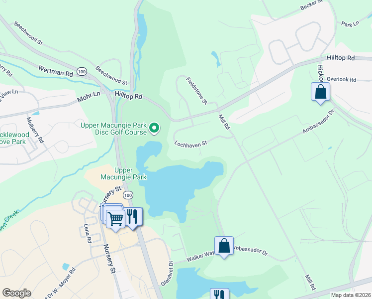 map of restaurants, bars, coffee shops, grocery stores, and more near 7287 Lochhaven Street in Allentown