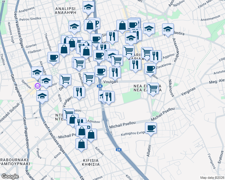 map of restaurants, bars, coffee shops, grocery stores, and more near in Thessaloniki