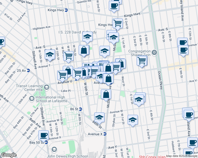 map of restaurants, bars, coffee shops, grocery stores, and more near 334 Van Sicklen Street in Brooklyn