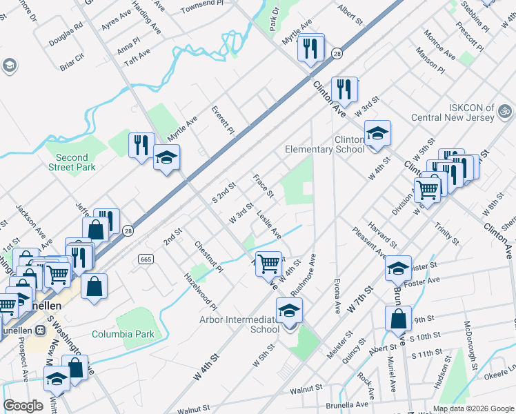 map of restaurants, bars, coffee shops, grocery stores, and more near 1635 Mable Street in Piscataway