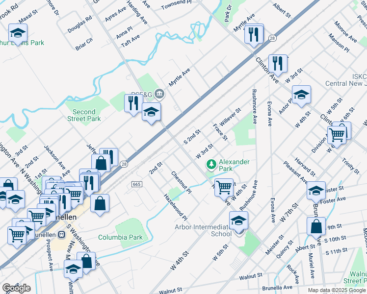 map of restaurants, bars, coffee shops, grocery stores, and more near 207 Oak Place in Piscataway