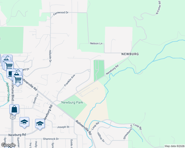 map of restaurants, bars, coffee shops, grocery stores, and more near 671 Elizabeth Barcus Way in Fortuna