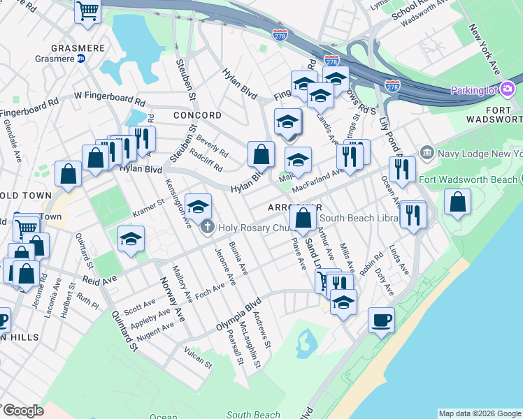 map of restaurants, bars, coffee shops, grocery stores, and more near 60 Linwood Avenue in Staten Island
