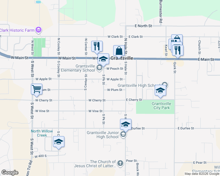 map of restaurants, bars, coffee shops, grocery stores, and more near 41 West Plum Street in Grantsville