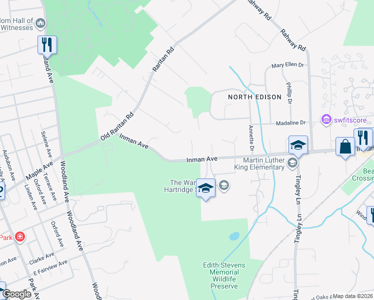 map of restaurants, bars, coffee shops, grocery stores, and more near 1320 Inman Avenue in Edison