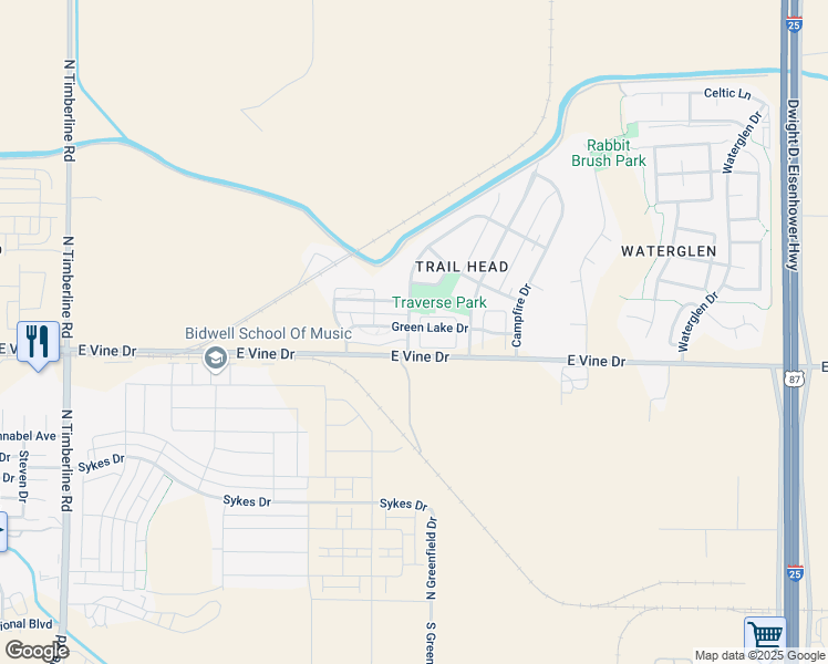 map of restaurants, bars, coffee shops, grocery stores, and more near 744 Wagon Trail Road in Fort Collins