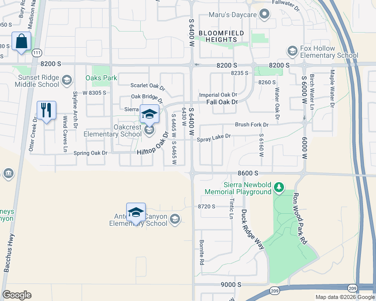 map of restaurants, bars, coffee shops, grocery stores, and more near 8519 6430 West in West Jordan