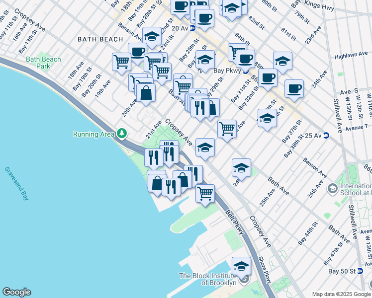 map of restaurants, bars, coffee shops, grocery stores, and more near 9000 Bay Parkway in Brooklyn