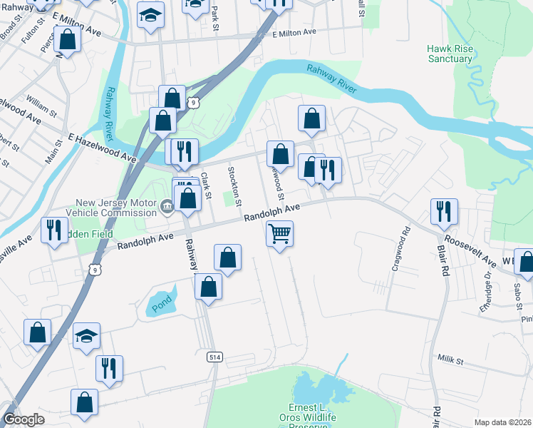 map of restaurants, bars, coffee shops, grocery stores, and more near 6a Terminal Way in Woodbridge Township