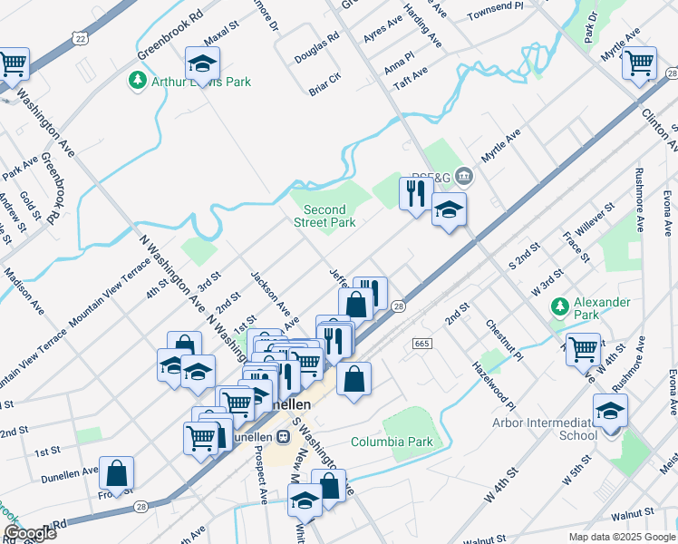 map of restaurants, bars, coffee shops, grocery stores, and more near 103 Dunellen Avenue in Dunellen