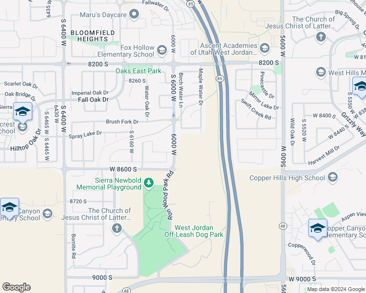 map of restaurants, bars, coffee shops, grocery stores, and more near 8501 South Michele River Avenue in West Jordan