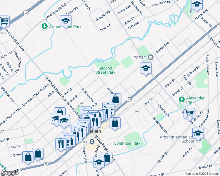map of restaurants, bars, coffee shops, grocery stores, and more near 103 Dunellen Avenue in Dunellen