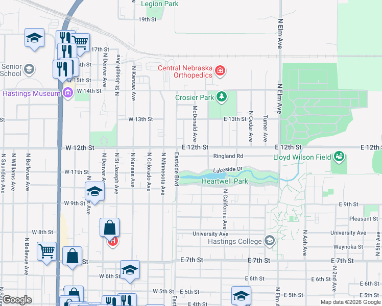 map of restaurants, bars, coffee shops, grocery stores, and more near 139 Ringland Road in Hastings