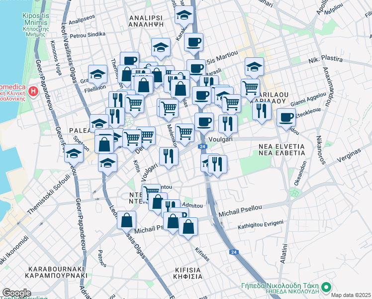 map of restaurants, bars, coffee shops, grocery stores, and more near in Thessaloniki