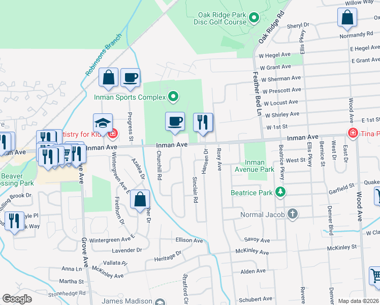 map of restaurants, bars, coffee shops, grocery stores, and more near 974 Inman Avenue in Edison